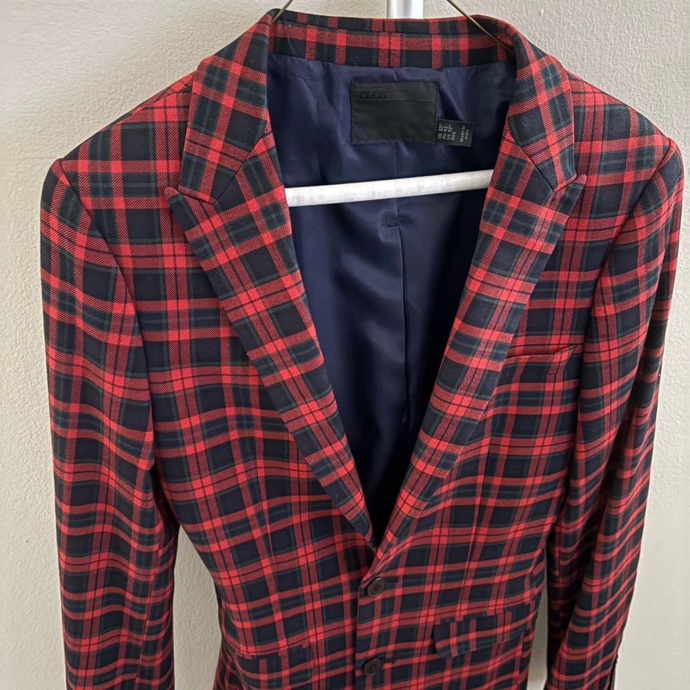 Men's Red & Black Plaid Blazer - ASOS